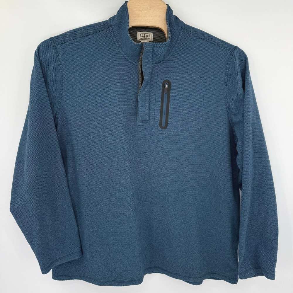 LL Bean‎ Pullover Mens XXL Blue Quarter Zip Fleece Textured Chest Pocket 505670
